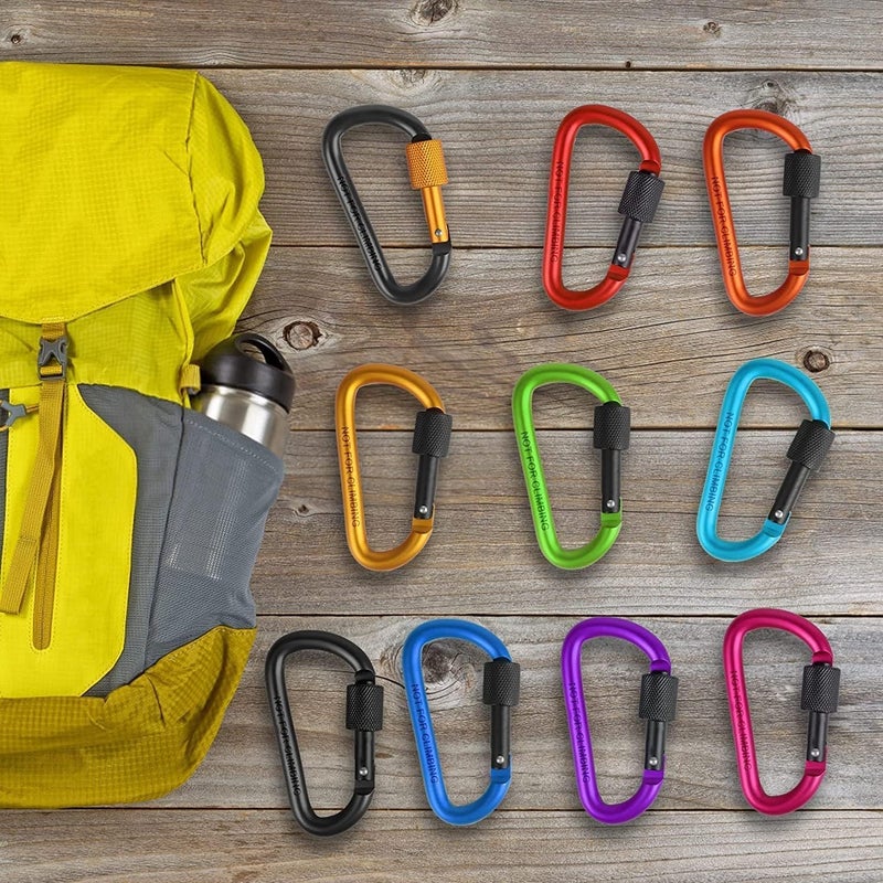 Manesi 10 Pack Aluminum D Ring Key Rings Clips Locking Carabiner for Camping Fishing and Outdoor Use，Clips with Screw Gate Multicolored - Image 4